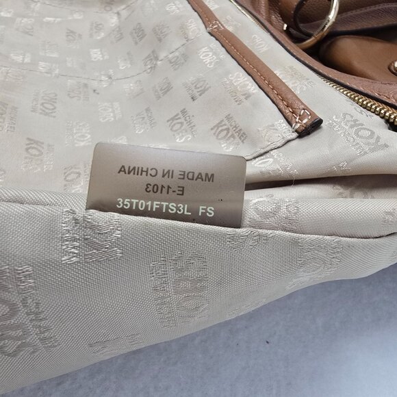 Michael Kors Brown Leather Shoulder Bag Handbag Satchel Gold Dual Handles - Picture 16 of 16